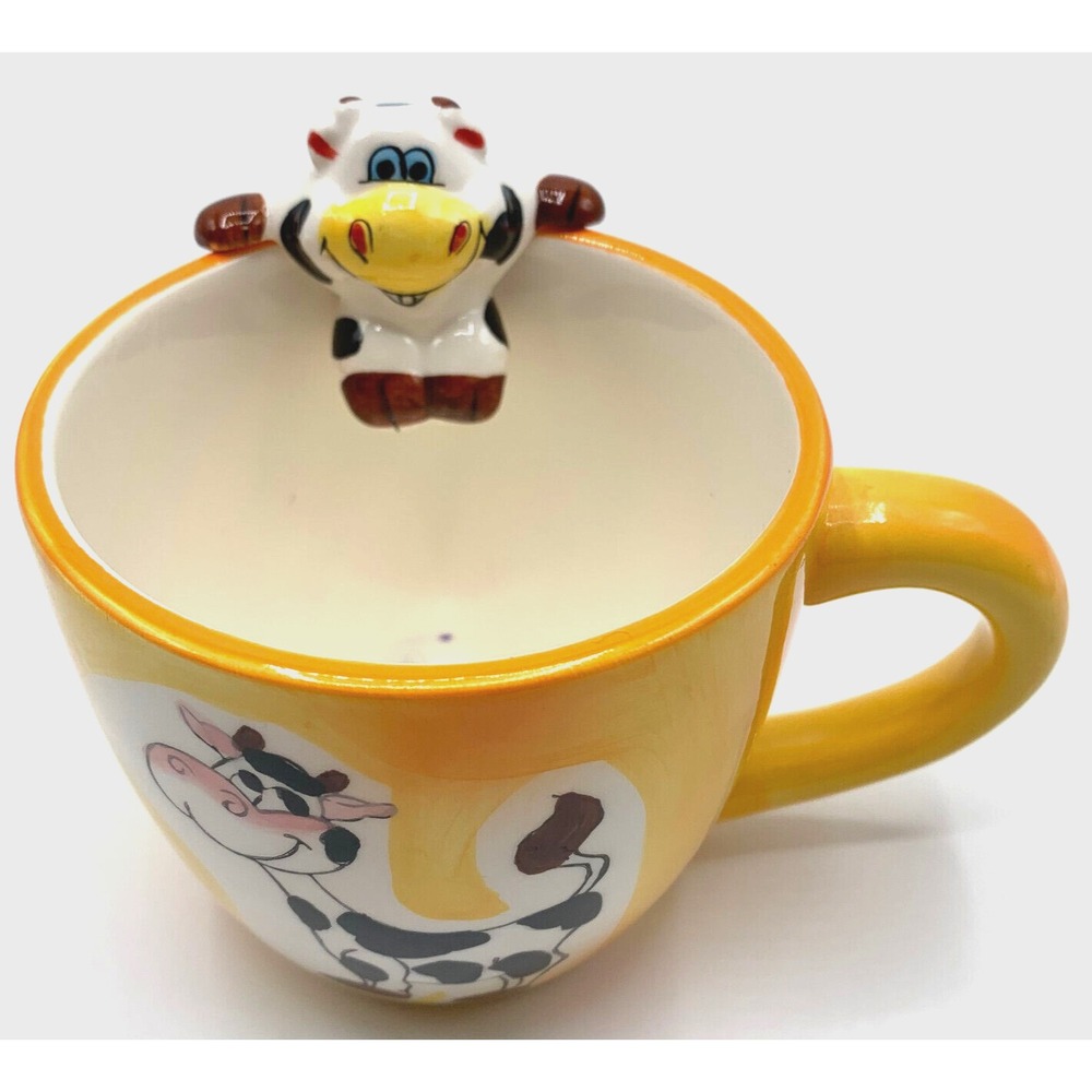 Mulberry Home Collection Cow Coffee Mug Tea Cup Table Decor Fun Party Orange